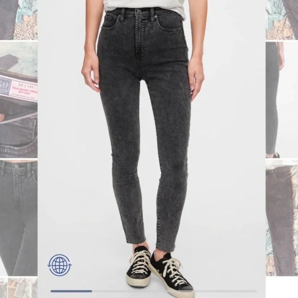 Gap Sky High Rise True Skinny Jeans in Black Marble Wash 28